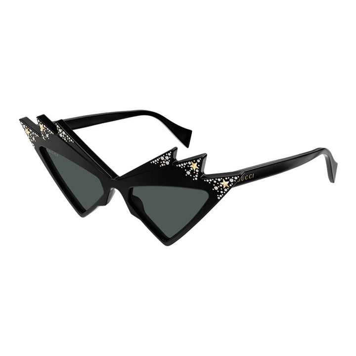 Gucci Sunglasses Cat Eye Full Rim, Shiny Black with White Stones Frame and Grey Lens GG1371S003