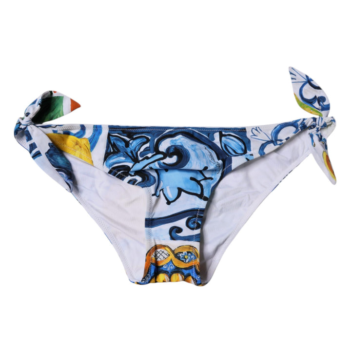 Dolce & Gabbana White Majolica Swimsuit Bikini Bottom Swimwear