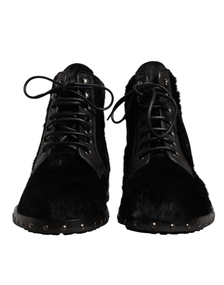 Dolce & Gabbana Sample Sale Dolce & Gabbana Black Pony Style Leather Mid Calf Boots Shoes - | Designer outlet