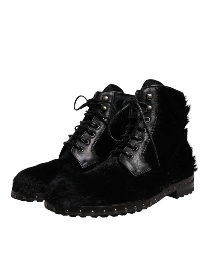 Dolce & Gabbana Sample Sale Dolce & Gabbana Black Pony Style Leather Mid Calf Boots Shoes - | Designer outlet