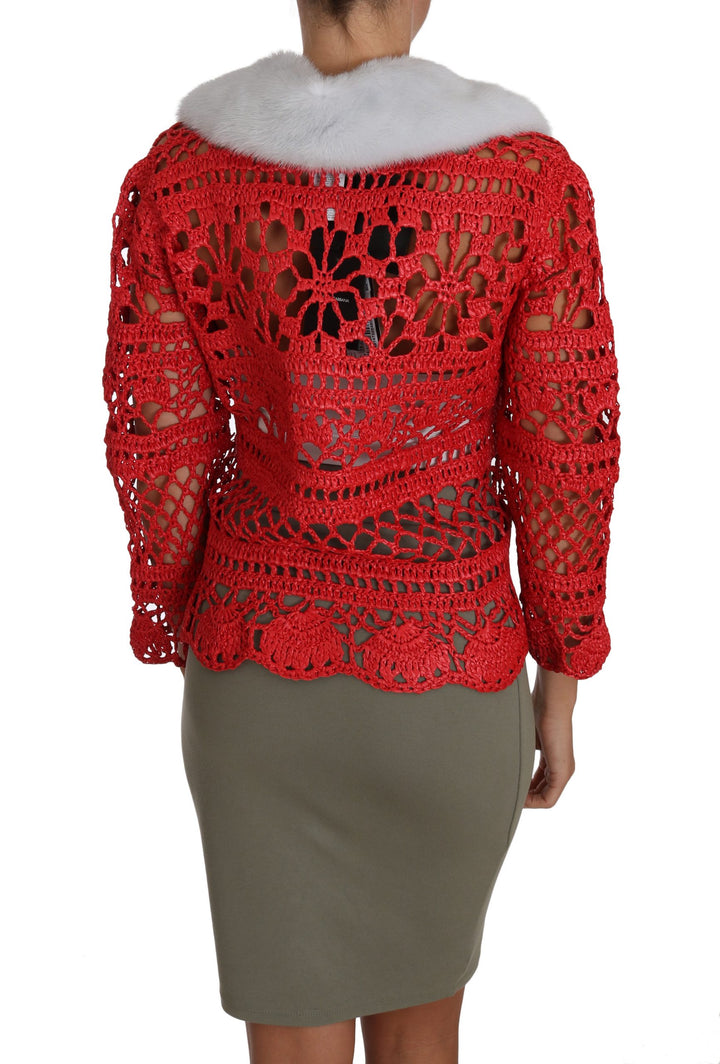 Dolce &amp; Gabbana Sample Sale Dolce &amp; Gabbana Red Cardigan Crochet Knit Raffia Sweater - | Designer outlet