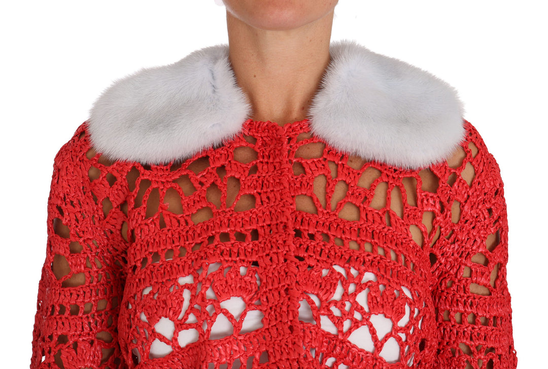 Dolce &amp; Gabbana Sample Sale Dolce &amp; Gabbana Red Cardigan Crochet Knit Raffia Sweater - | Designer outlet