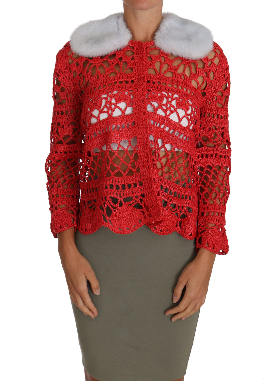 Dolce &amp; Gabbana Sample Sale Dolce &amp; Gabbana Red Cardigan Crochet Knit Raffia Sweater - | Designer outlet