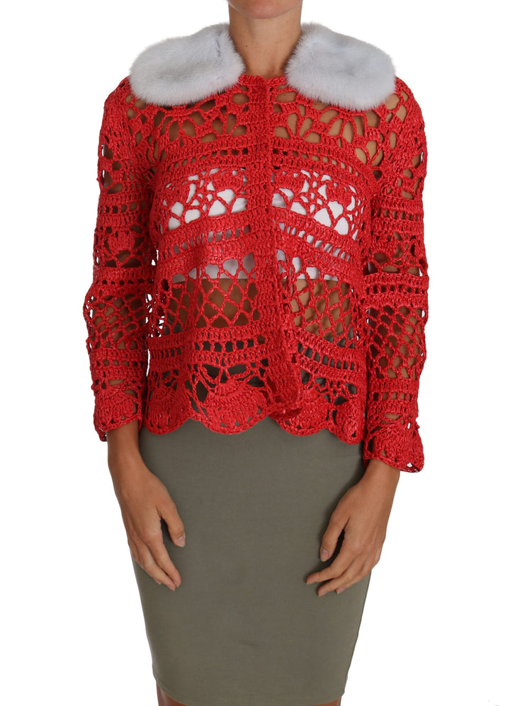 Dolce &amp; Gabbana Sample Sale Dolce &amp; Gabbana Red Cardigan Crochet Knit Raffia Sweater - | Designer outlet