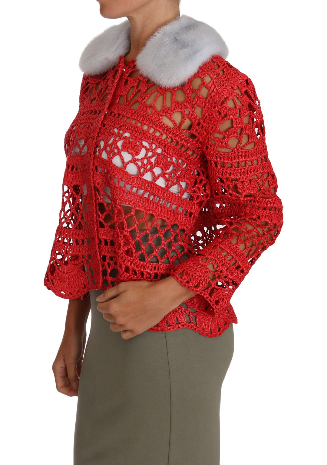 Dolce &amp; Gabbana Sample Sale Dolce &amp; Gabbana Red Cardigan Crochet Knit Raffia Sweater - | Designer outlet
