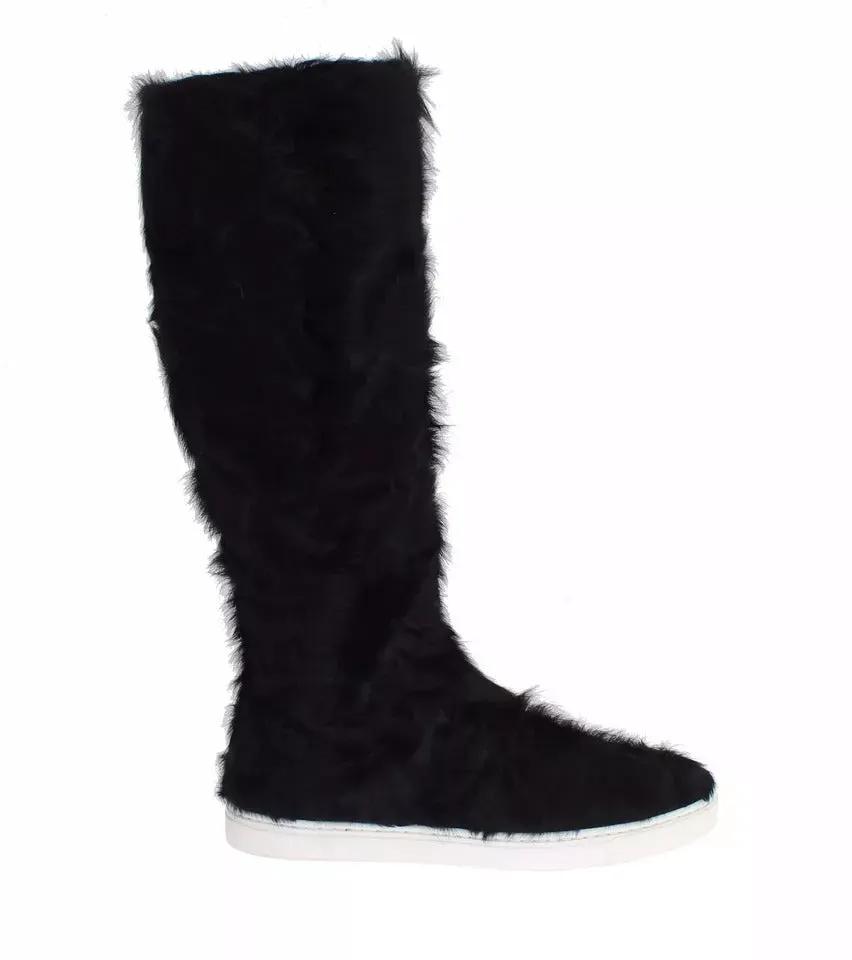Dolce &amp; Gabbana Sample Sale | Dolce &amp; Gabbana Black Xiangao Lamb Fur Leather Boots Shoes - | Designer outlet