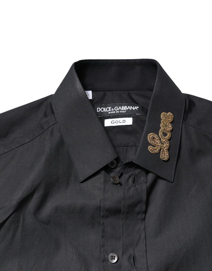 Dolce &amp; Gabbana Sample Sale Dolce &amp; Gabbana Black Love Embroidery GOLD Formal Dress Shirt - | Designer outlet