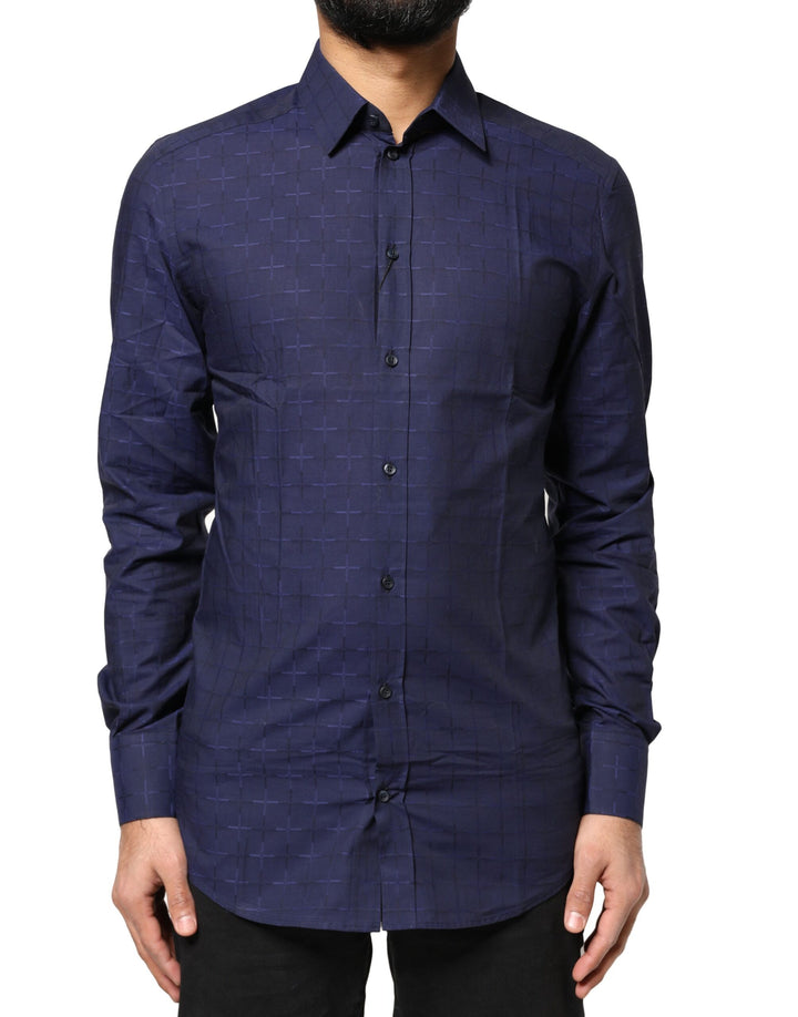 Dolce &amp; Gabbana Blue Check Tartan GOLD Formal Dress Shirt by Dolce &amp; Gabbana outlet now on sale