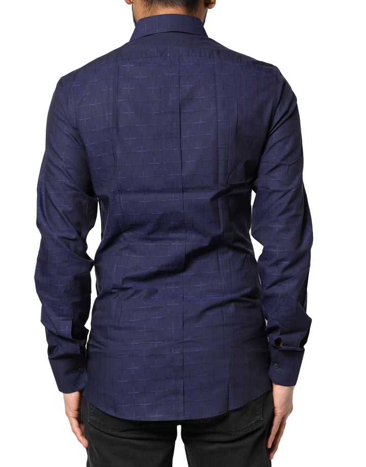 Dolce &amp; Gabbana Blue Check Tartan GOLD Formal Dress Shirt by Dolce &amp; Gabbana outlet now on sale