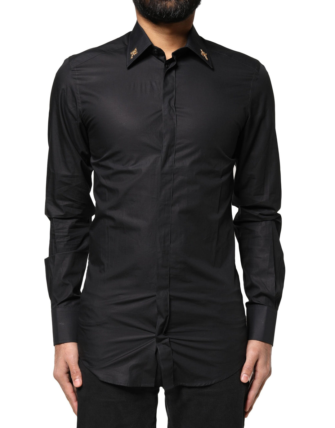 Dolce &amp; Gabbana Sample Sale Dolce &amp; Gabbana Black GOLD Cross Embellished Men Dress Shirt - | Designer outlet