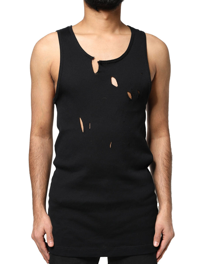 Dolce &amp; Gabbana Sample Sale Dolce &amp; Gabbana Black Cotton Rip Style Sleeveless Men Tank T-shirt - | Designer outlet