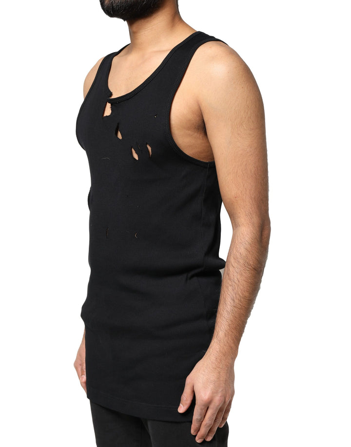 Dolce &amp; Gabbana Sample Sale Dolce &amp; Gabbana Black Cotton Rip Style Sleeveless Men Tank T-shirt - | Designer outlet