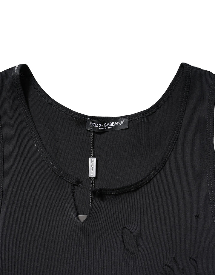 Dolce &amp; Gabbana Sample Sale Dolce &amp; Gabbana Black Cotton Rip Style Sleeveless Men Tank T-shirt - | Designer outlet