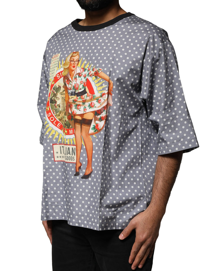 Dolce &amp; Gabbana Sample Sale Dolce &amp; Gabbana Gray Polka Dot Pin-Up Print Crew Neck T-shirt - | Designer outlet