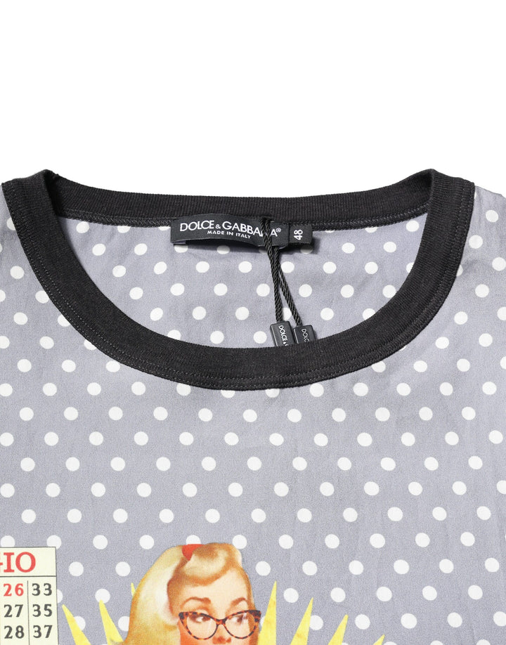 Dolce &amp; Gabbana Sample Sale Dolce &amp; Gabbana Gray Polka Dot Pin-Up Print Crew Neck T-shirt - | Designer outlet