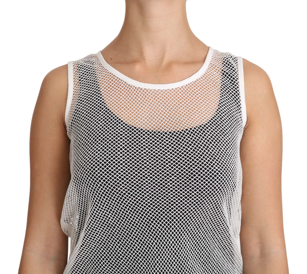 Dolce & Gabbana Sample Sale | Dolce & Gabbana White Net Transparent Sleeveless Tank Top - | Designer outlet