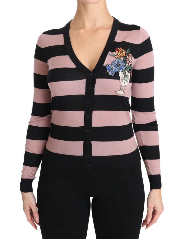 Dolce & Gabbana Pink Floral Cashmere Cardigan Sweater by Dolce & Gabbana outlet now on sale