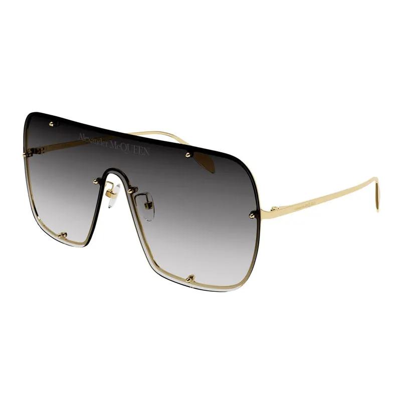 Alexander Mcqueen Sunglasses Shield Rimless, Gold Frame And Grey Gradient Lens