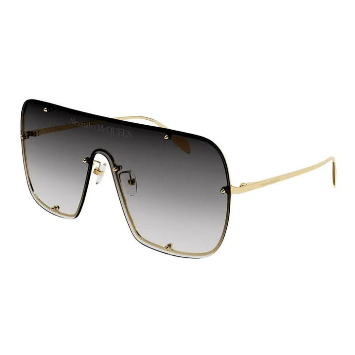 Alexander Mcqueen Sunglasses Shield Rimless, Gold Frame And Grey Gradient Lens