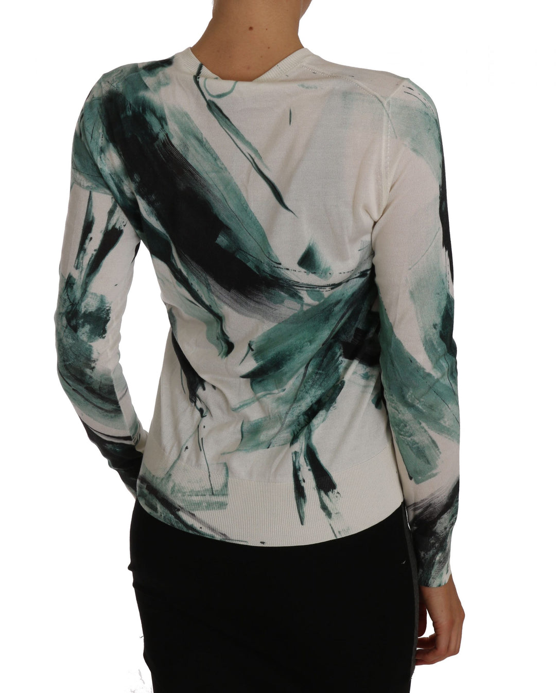 Dolce &amp; Gabbana Sample Sale Dolce &amp; Gabbana White Silk Cardigan Lightweight Paint Stroke Sweater - | Designer outlet