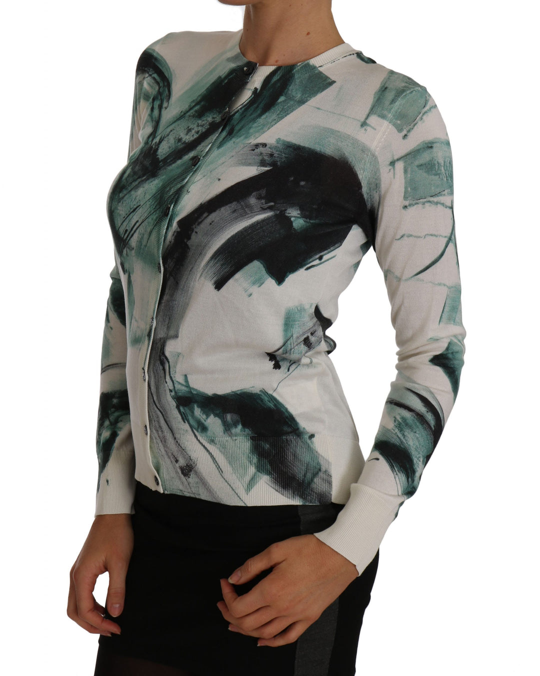 Dolce &amp; Gabbana Sample Sale Dolce &amp; Gabbana White Silk Cardigan Lightweight Paint Stroke Sweater - | Designer outlet