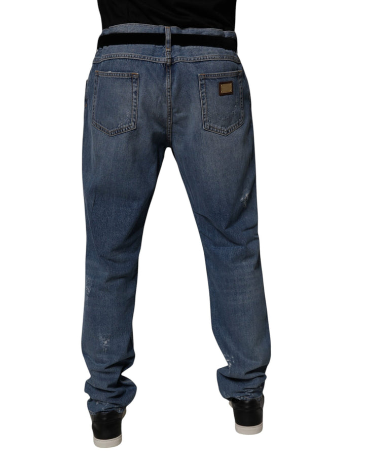 Dolce &amp; Gabbana Sample Sale Dolce &amp; Gabbana Blue Tattered Cotton Straight Denim Jeans - | Designer outlet