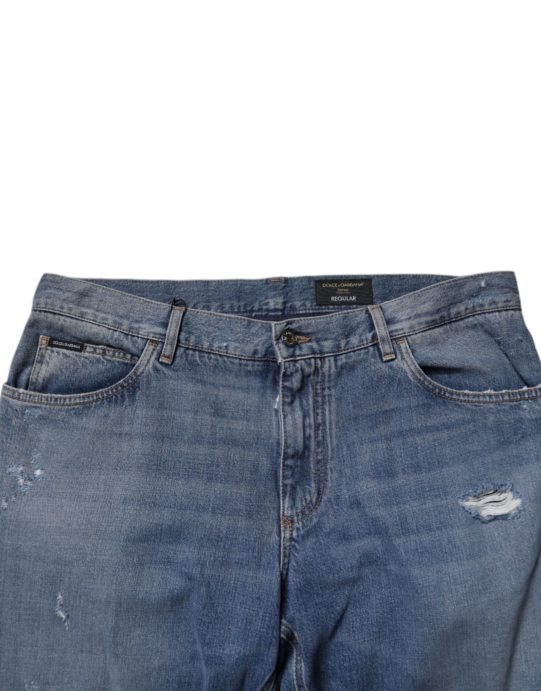Dolce &amp; Gabbana Sample Sale Dolce &amp; Gabbana Blue Tattered Cotton Straight Denim Jeans - | Designer outlet