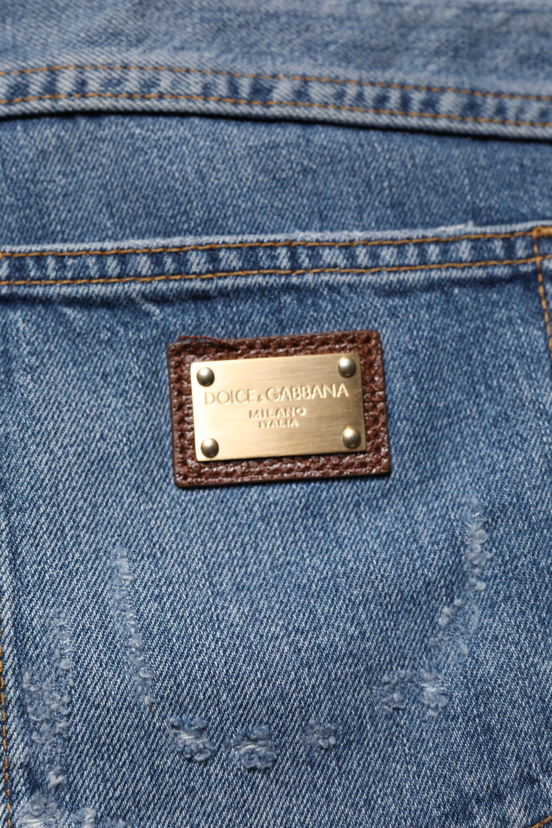 Dolce &amp; Gabbana Sample Sale Dolce &amp; Gabbana Blue Tattered Cotton Straight Denim Jeans - | Designer outlet