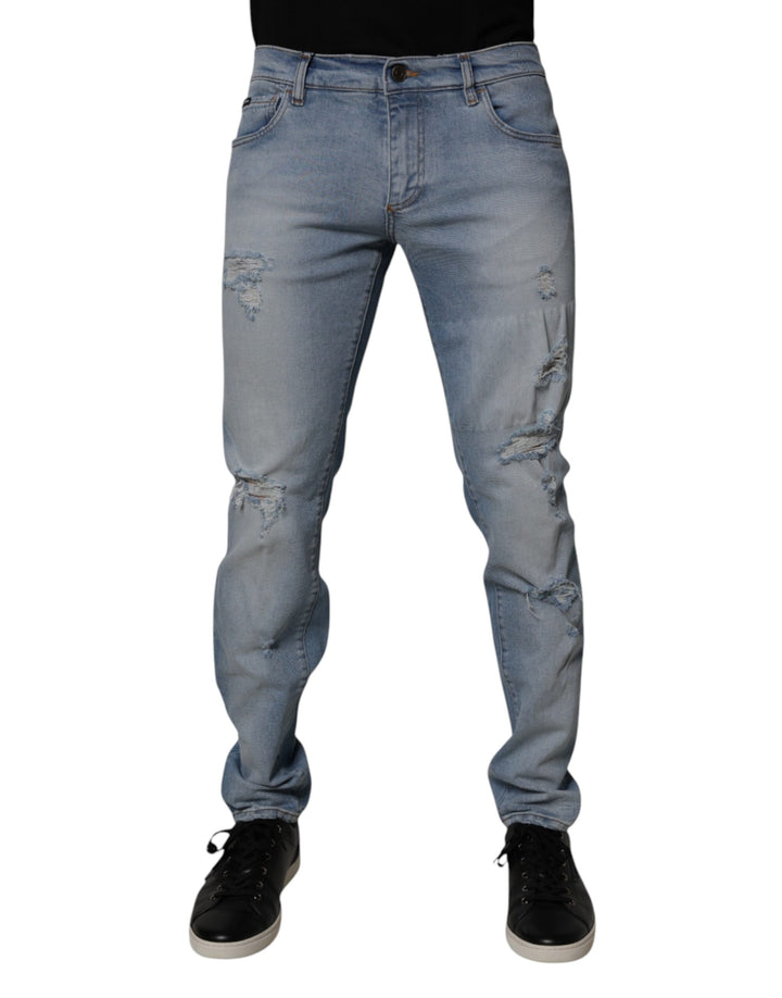 Dolce &amp; Gabbana Sample Sale Dolce &amp; Gabbana Blue Tattered Cotton Skinny Men Denim Jeans - | Designer outlet