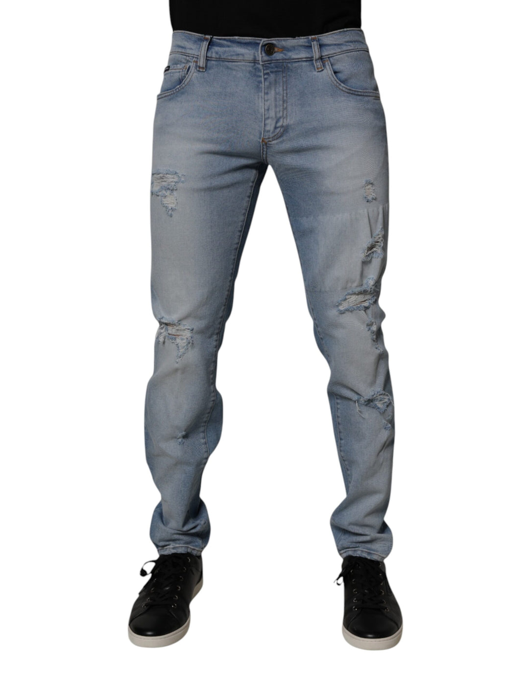 Dolce &amp; Gabbana Sample Sale Dolce &amp; Gabbana Blue Tattered Cotton Skinny Men Denim Jeans - | Designer outlet