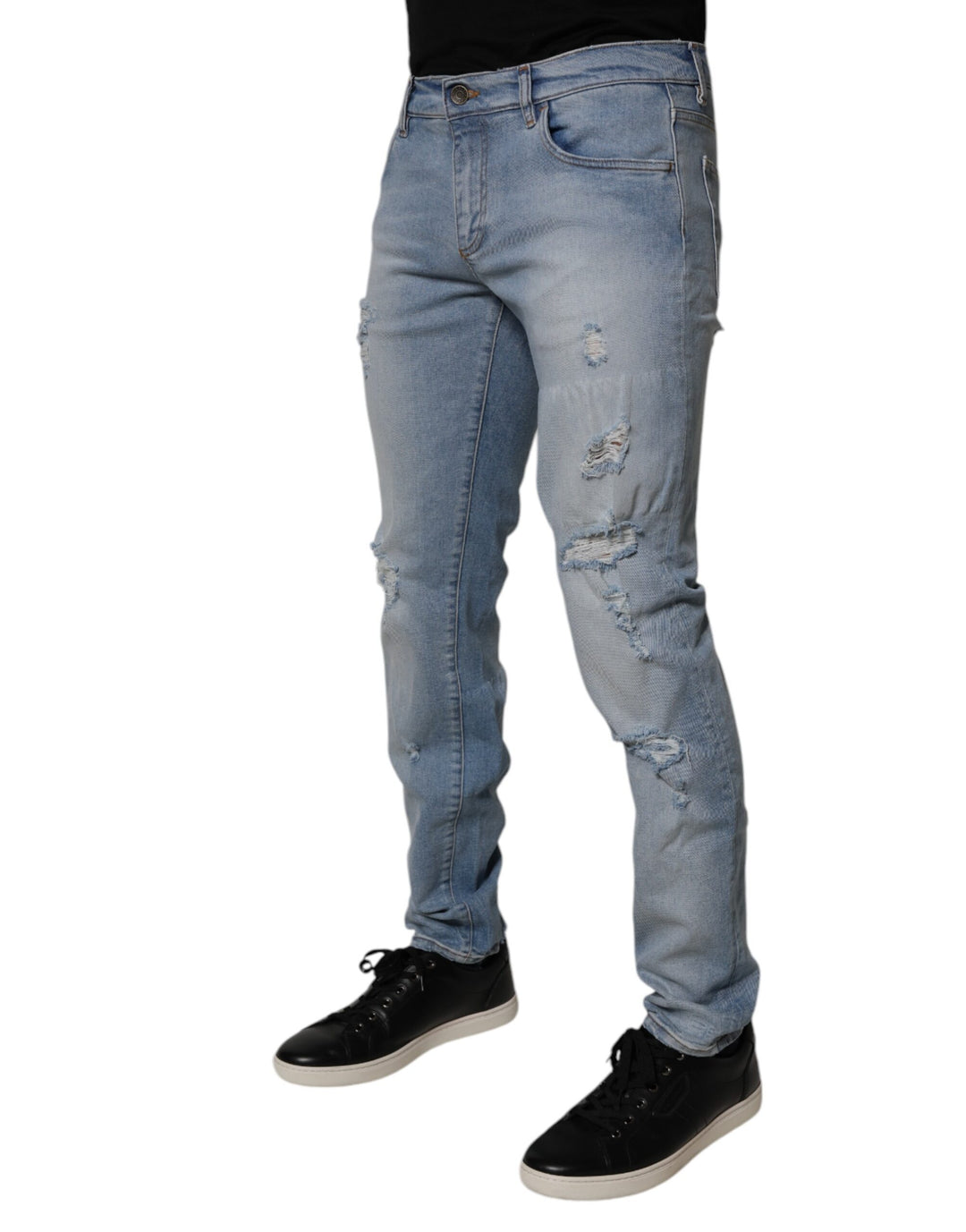 Dolce &amp; Gabbana Sample Sale Dolce &amp; Gabbana Blue Tattered Cotton Skinny Men Denim Jeans - | Designer outlet