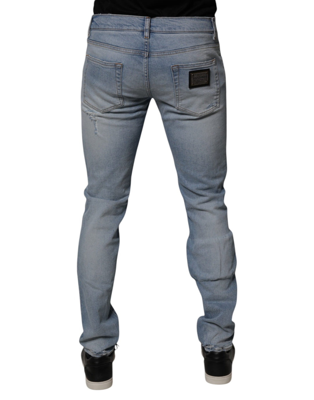 Dolce &amp; Gabbana Sample Sale Dolce &amp; Gabbana Blue Tattered Cotton Skinny Men Denim Jeans - | Designer outlet