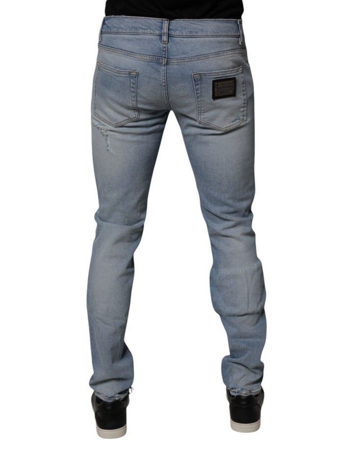 Dolce &amp; Gabbana Sample Sale Dolce &amp; Gabbana Blue Tattered Cotton Skinny Men Denim Jeans - | Designer outlet