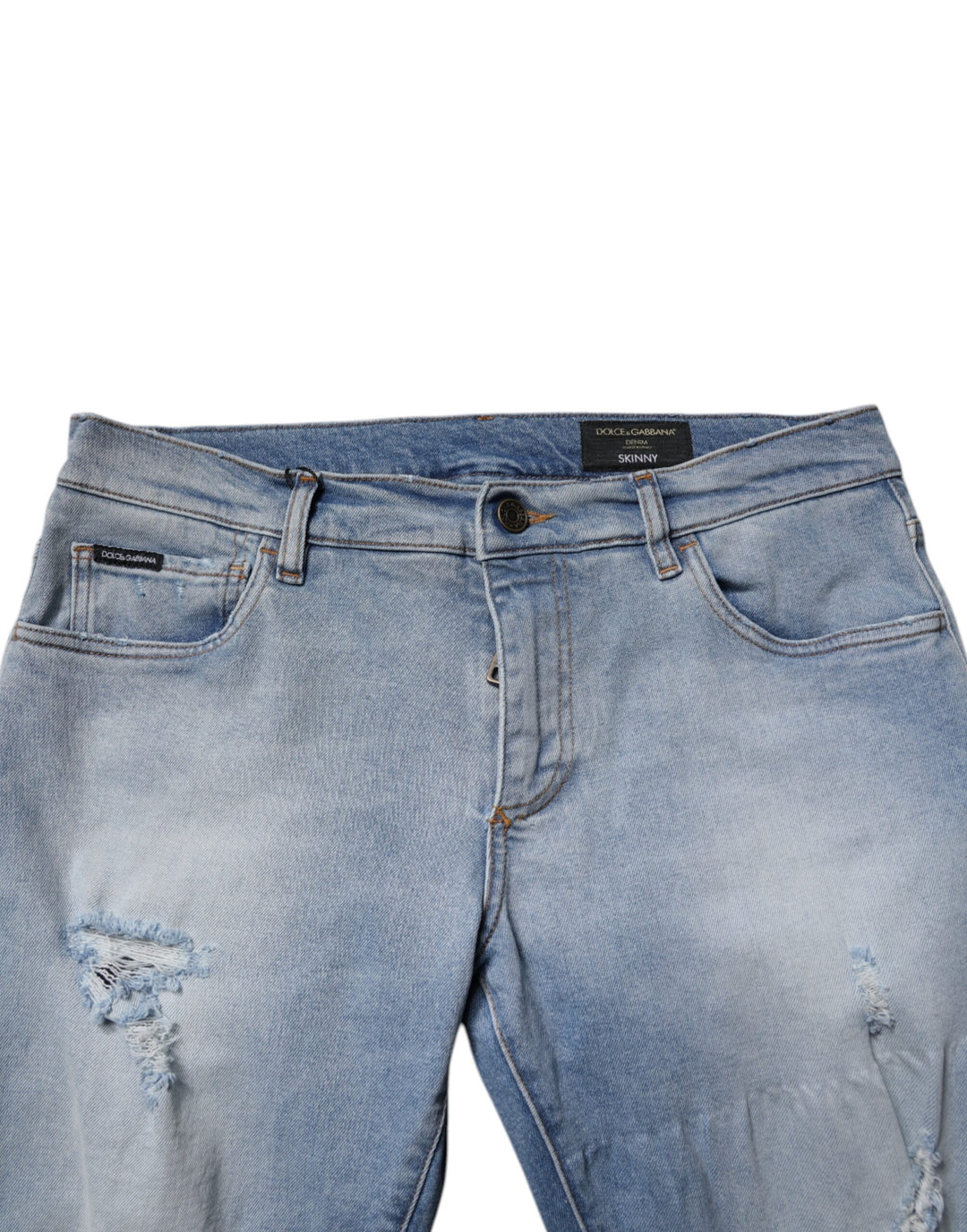 Dolce &amp; Gabbana Sample Sale Dolce &amp; Gabbana Blue Tattered Cotton Skinny Men Denim Jeans - | Designer outlet
