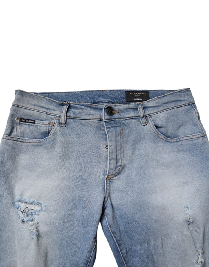 Dolce &amp; Gabbana Sample Sale Dolce &amp; Gabbana Blue Tattered Cotton Skinny Men Denim Jeans - | Designer outlet