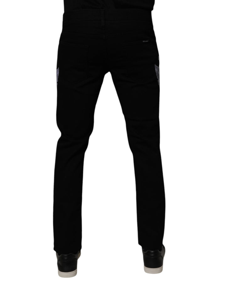 Dolce & Gabbana Black Floral Cotton Skinny Men Denim Jeans by Dolce & Gabbana outlet now on sale