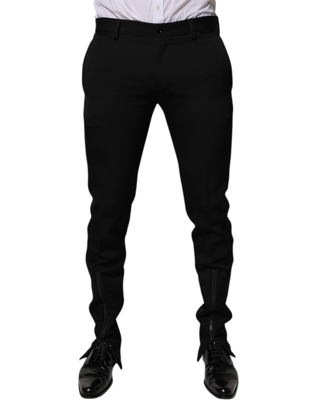 Dolce & Gabbana Black Wool Tapered Formal Dress Pants - IT48