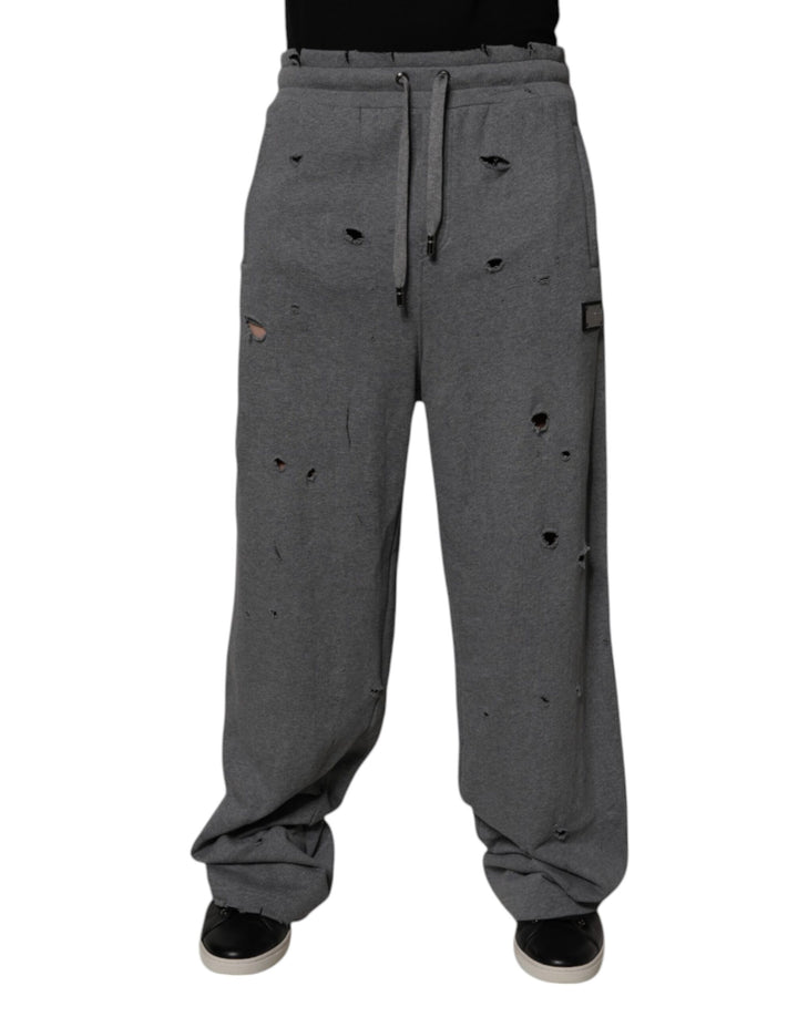 Dolce &amp; Gabbana Sample Sale Dolce &amp; Gabbana Gray Cotton RipStyle Straight Sweatpants Pants - | Designer outlet