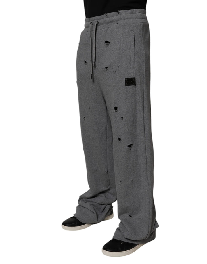 Dolce &amp; Gabbana Sample Sale Dolce &amp; Gabbana Gray Cotton RipStyle Straight Sweatpants Pants - | Designer outlet