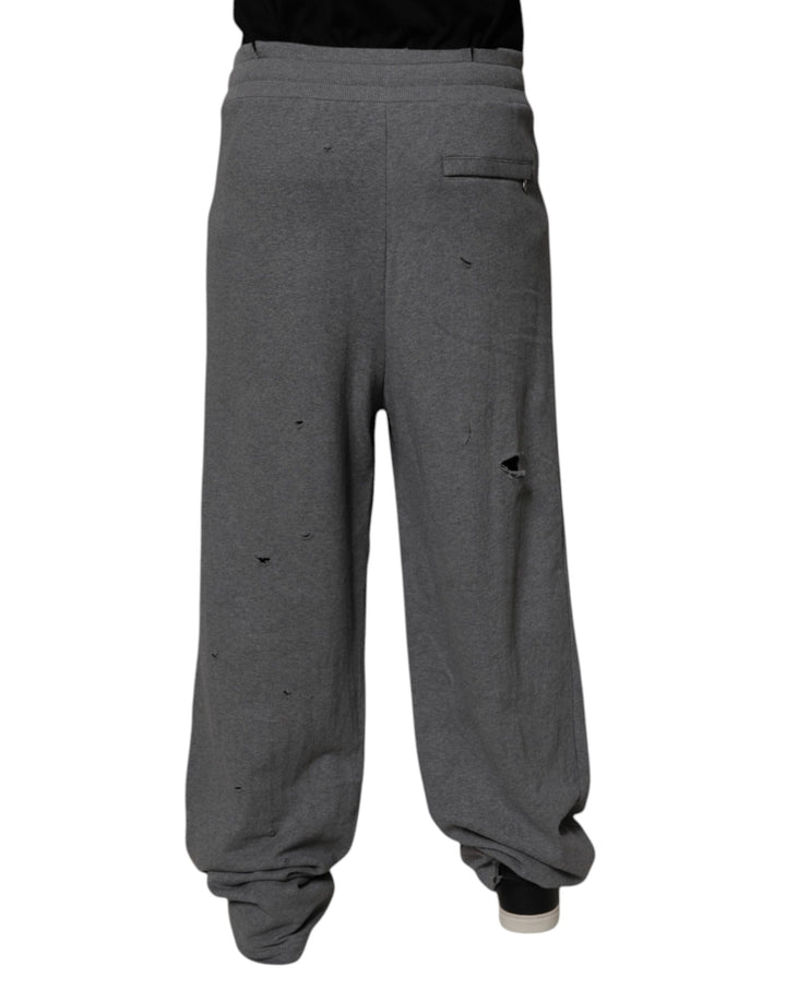 Dolce &amp; Gabbana Sample Sale Dolce &amp; Gabbana Gray Cotton RipStyle Straight Sweatpants Pants - | Designer outlet