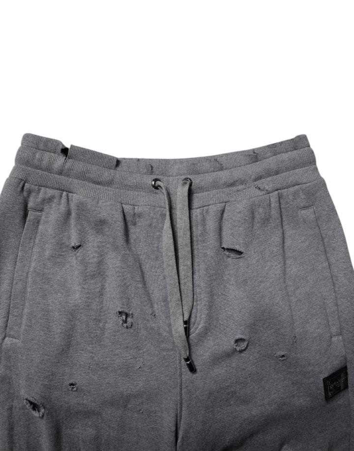 Dolce &amp; Gabbana Sample Sale Dolce &amp; Gabbana Gray Cotton RipStyle Straight Sweatpants Pants - | Designer outlet