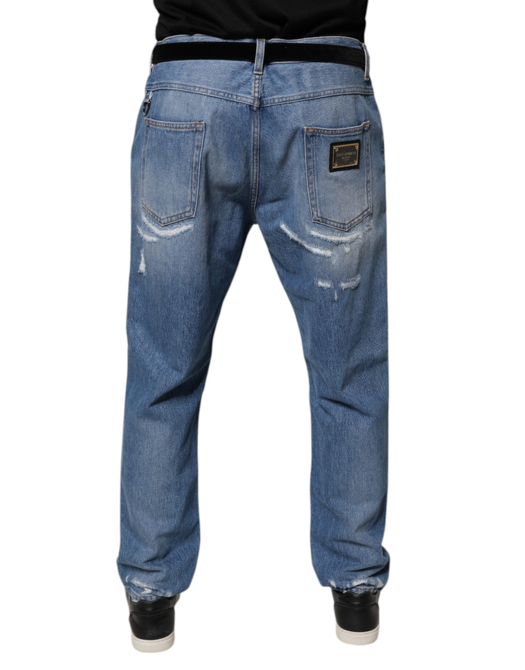 Dolce &amp; Gabbana Sample Sale Dolce &amp; Gabbana Blue Tattered Straight Cotton Denim Jeans - | Designer outlet
