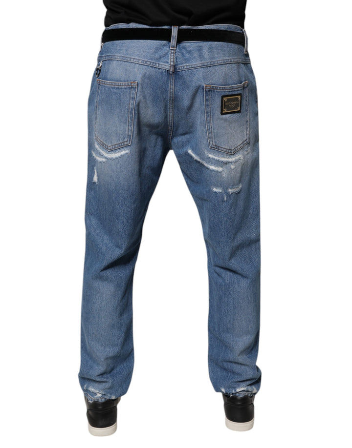 Dolce &amp; Gabbana Sample Sale Dolce &amp; Gabbana Blue Tattered Straight Cotton Denim Jeans - | Designer outlet