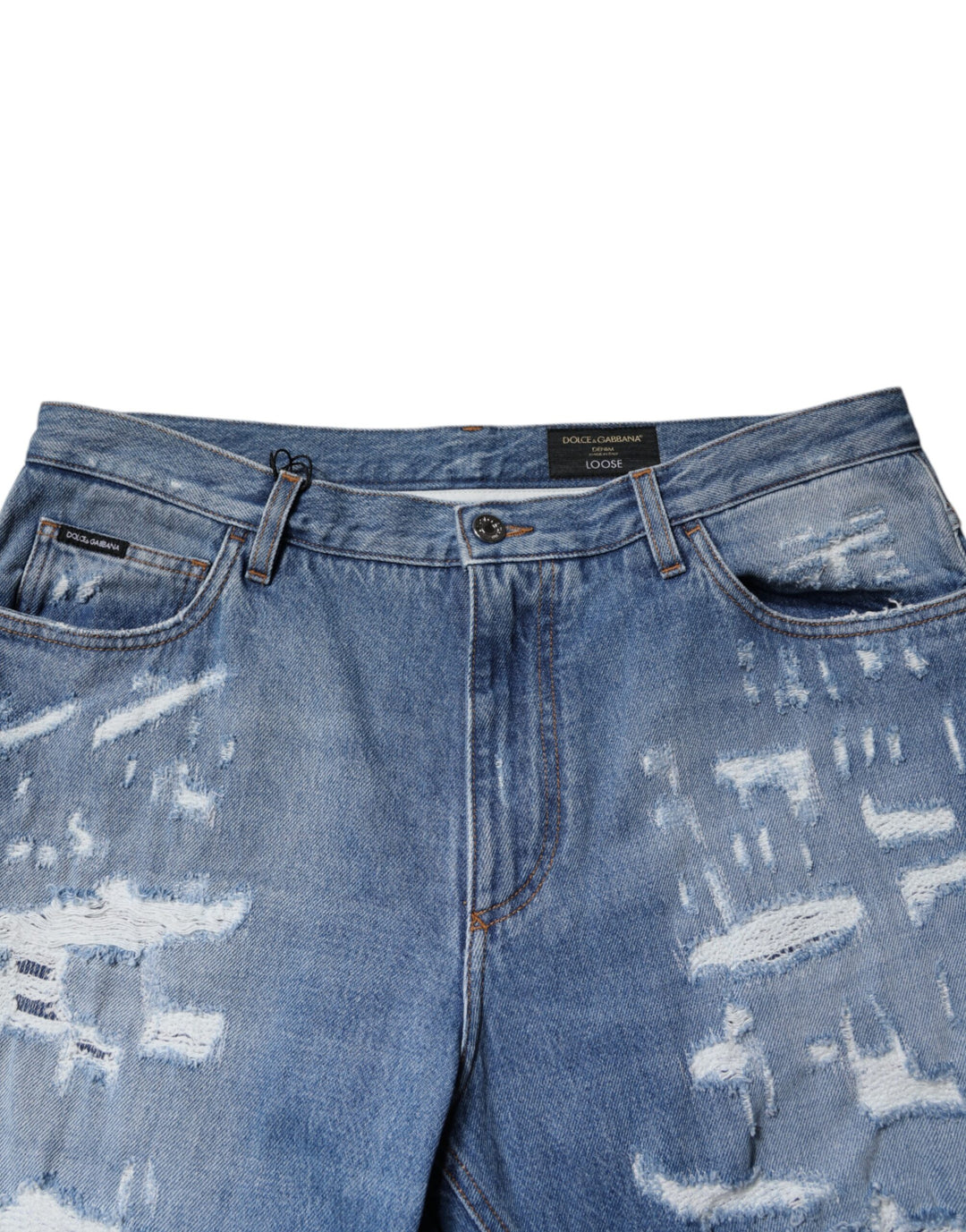 Dolce &amp; Gabbana Sample Sale Dolce &amp; Gabbana Blue Tattered Straight Cotton Denim Jeans - | Designer outlet