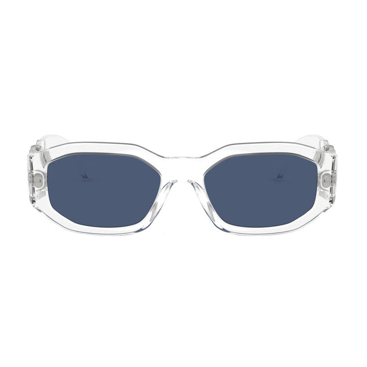 Versace Oval Full Rim, with a Crystal frame and Dark Blue lens.