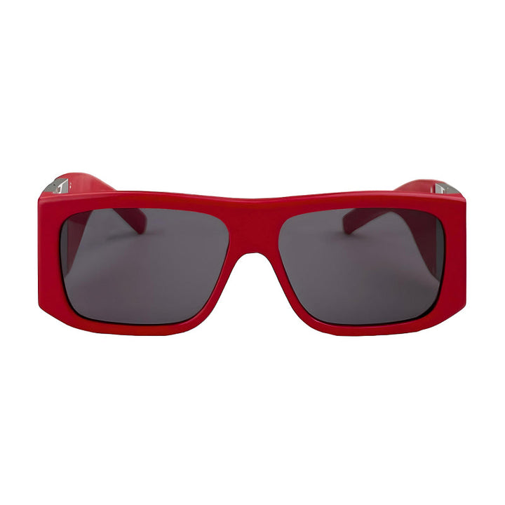 Givenchy Square Full Rim, with a Red Leather and Silver frame and Smoke lens.