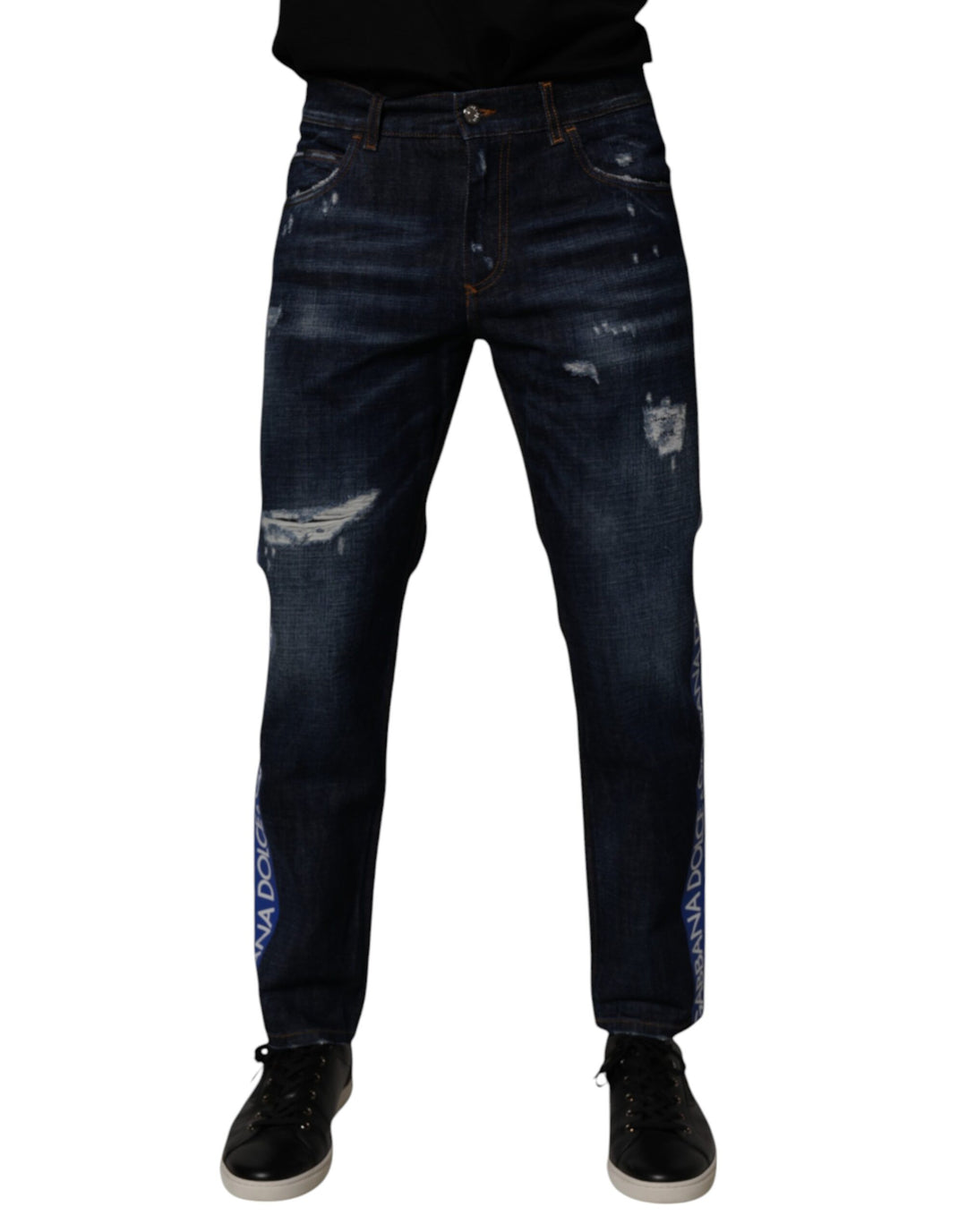 Dolce &amp; Gabbana Sample Sale Dolce &amp; Gabbana Dark Blue Cotton Tattered Skinny Denim Jeans - | Designer outlet