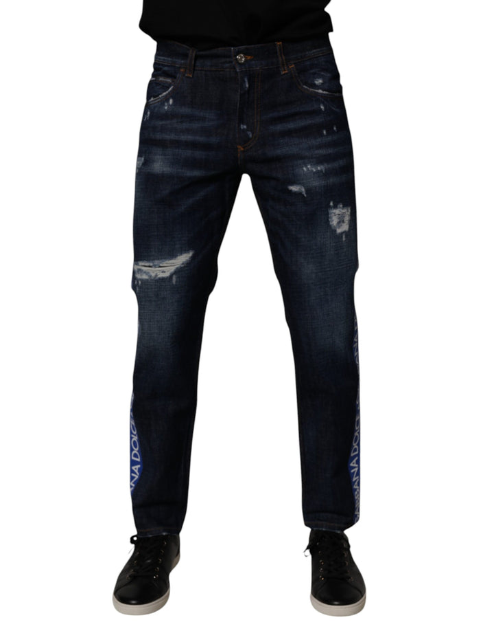 Dolce &amp; Gabbana Sample Sale Dolce &amp; Gabbana Dark Blue Cotton Tattered Skinny Denim Jeans - | Designer outlet