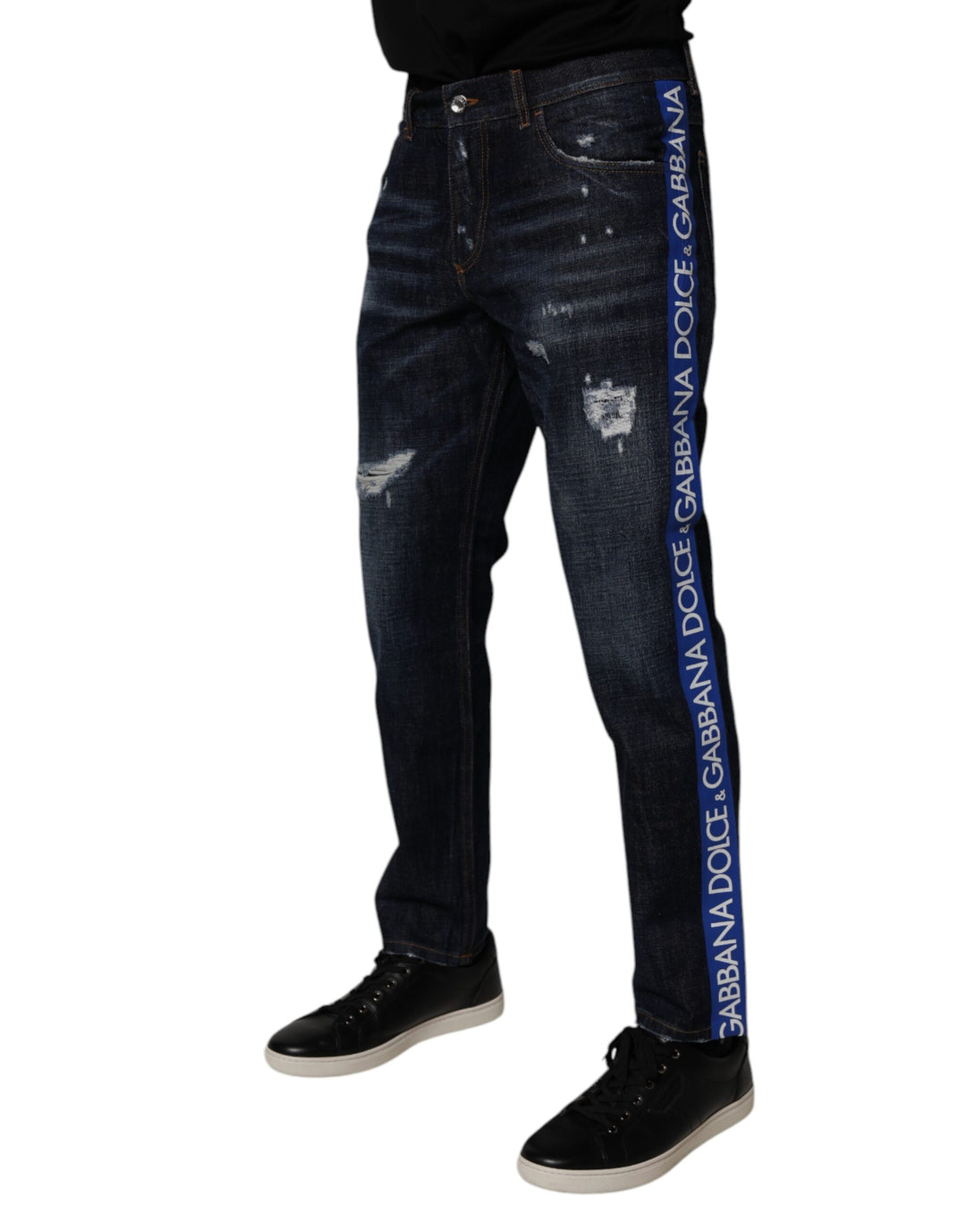 Dolce &amp; Gabbana Sample Sale Dolce &amp; Gabbana Dark Blue Cotton Tattered Skinny Denim Jeans - | Designer outlet