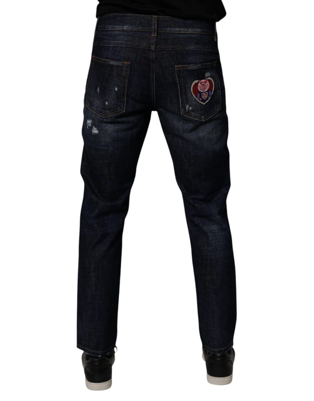 Dolce &amp; Gabbana Sample Sale Dolce &amp; Gabbana Dark Blue Cotton Tattered Skinny Denim Jeans - | Designer outlet